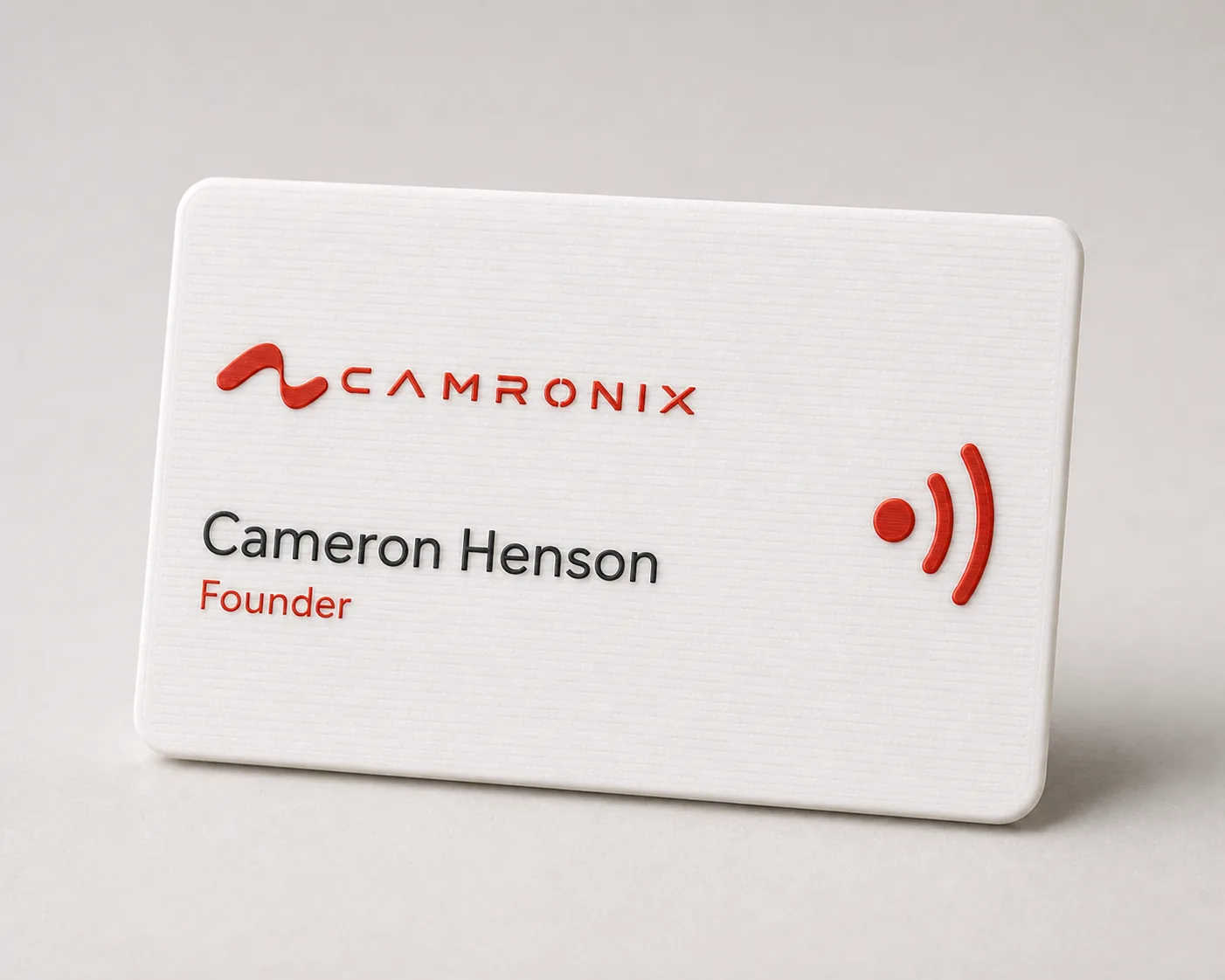 Cameron Henson CAMRONIX NFC contact card shown as an example